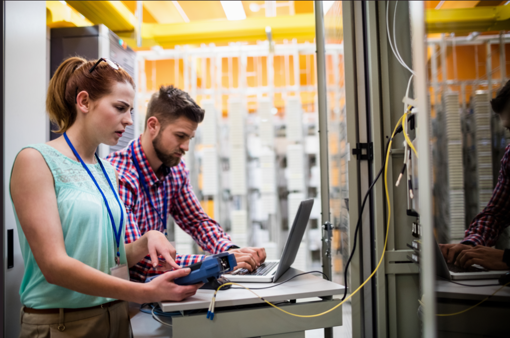 technician working in a server room
